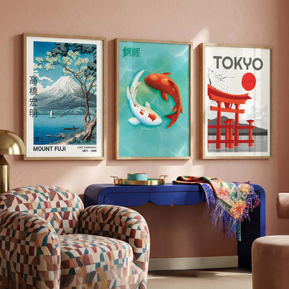 Aesthetic Japanese Nature and City View Wall Art Paintings for Living Room Bedroom