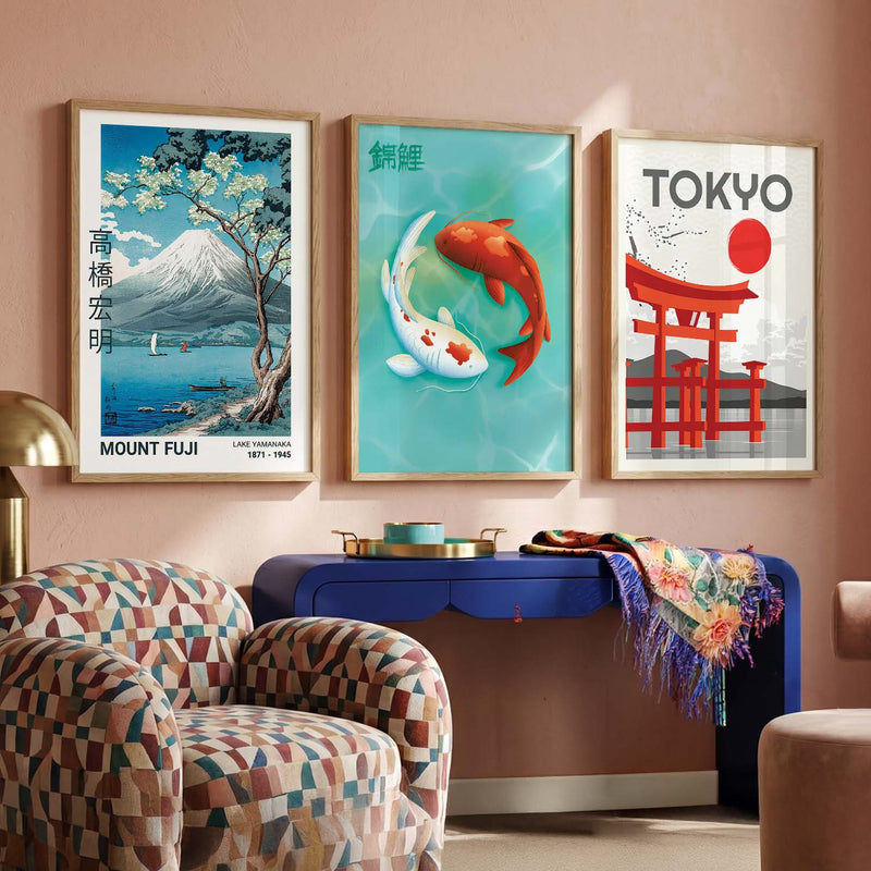 Aesthetic Japanese Nature and City View Wall Art Paintings for Living Room Bedroom