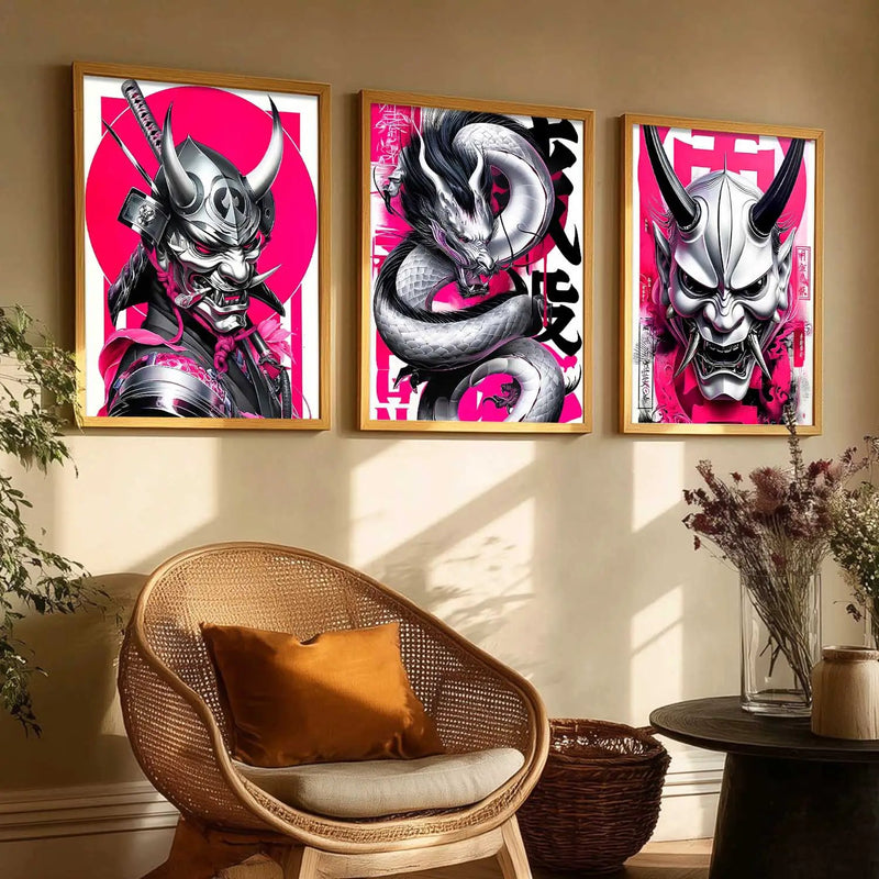 Aesthetic Samurai  Devil Masks Wall Art Paintings for Living Room Bedroom