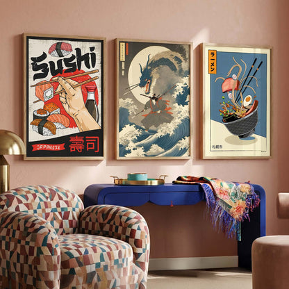 Aesthetic Japanese Wall Art Paintings for Living Room Bedroom