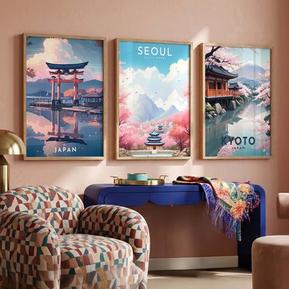 Japanese City View Wall Art Paintings for Living Room Bedroom