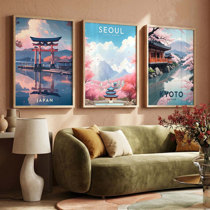 Japanese City View Wall Art Paintings for Living Room Bedroom