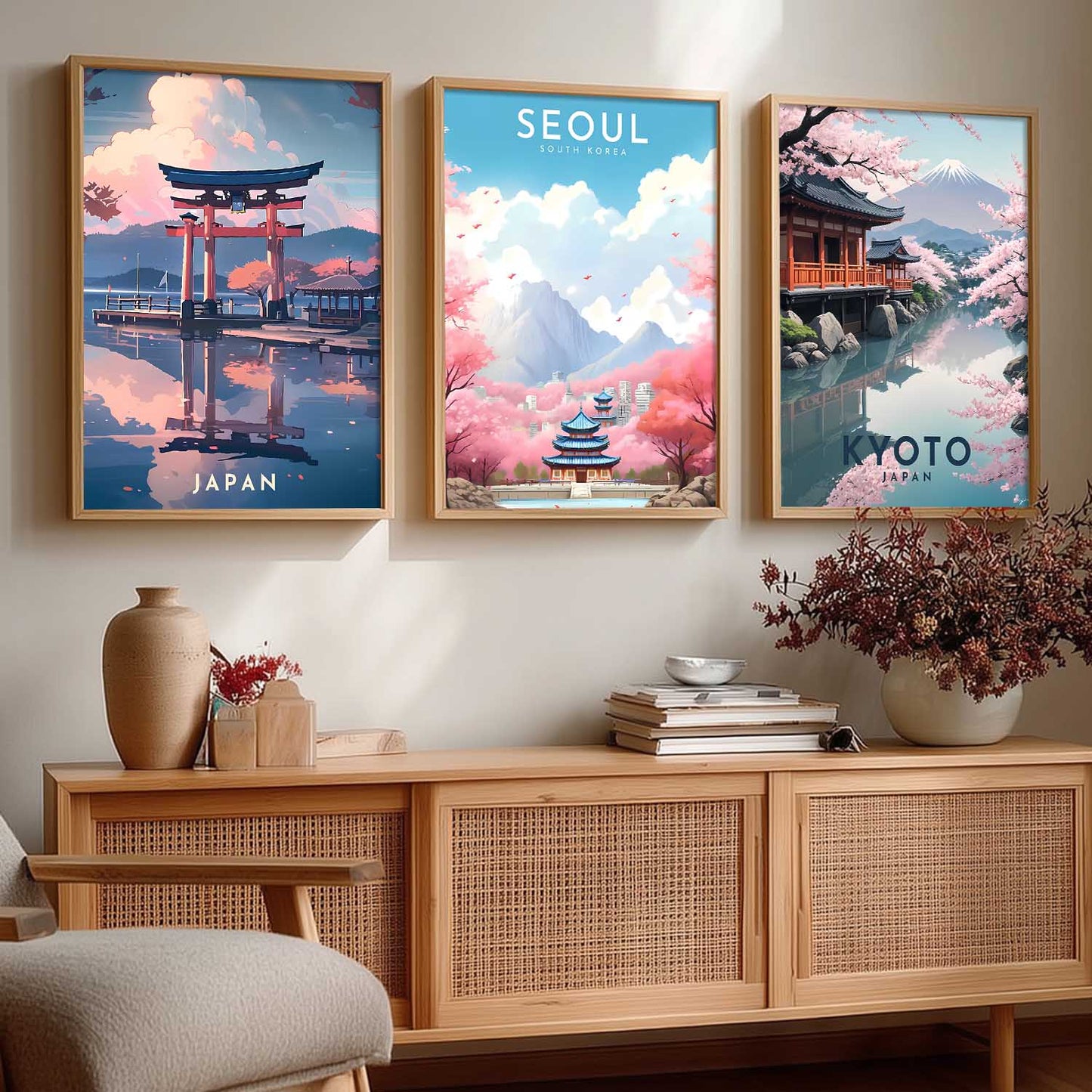 Japanese City View Wall Art Paintings for Living Room Bedroom