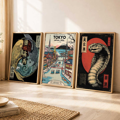 Aesthetic Japanese Nature and City View Wall Art Paintings for Living Room Bedroom