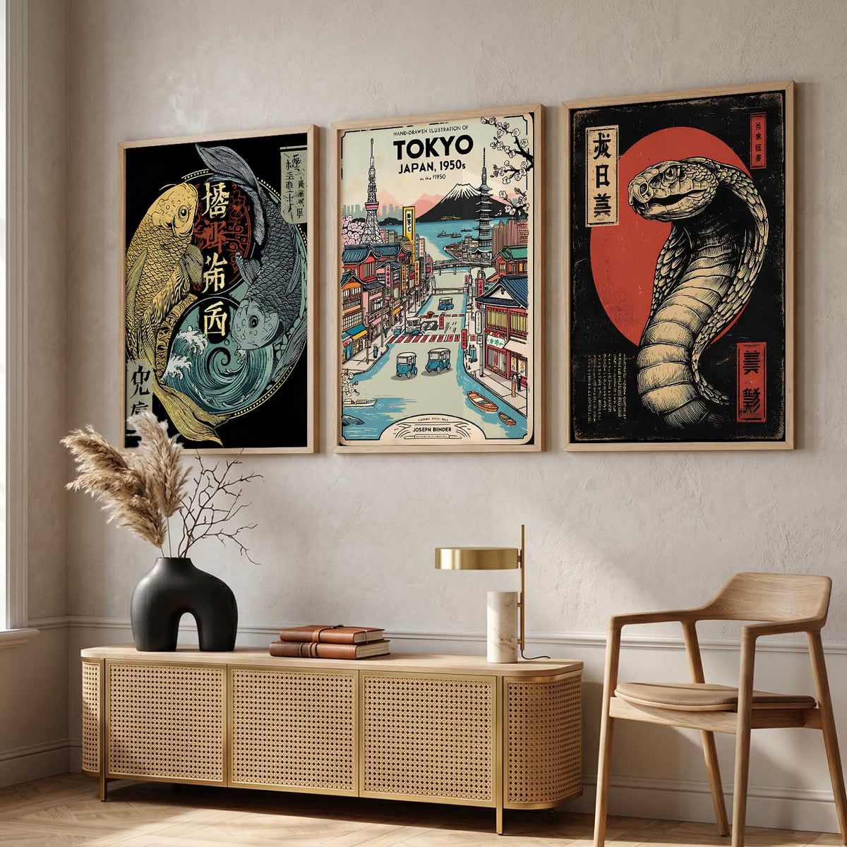Aesthetic Japanese Nature and City View Wall Art Paintings for Living Room Bedroom