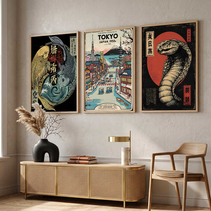 Aesthetic Japanese Nature and City View Wall Art Paintings for Living Room Bedroom