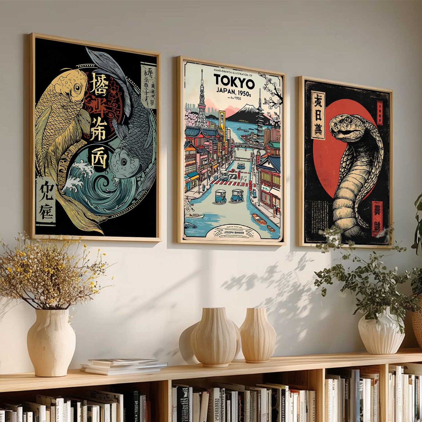 Aesthetic Japanese Nature and City View Wall Art Paintings for Living Room Bedroom