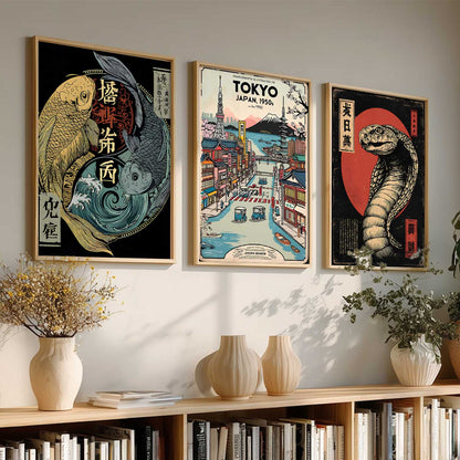 Aesthetic Japanese Nature and City View Wall Art Paintings for Living Room Bedroom
