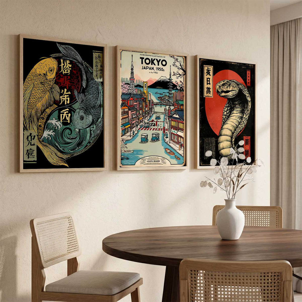 Aesthetic Japanese Nature and City View Wall Art Paintings for Living Room Bedroom