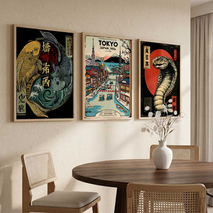 Aesthetic Japanese Nature and City View Wall Art Paintings for Living Room Bedroom