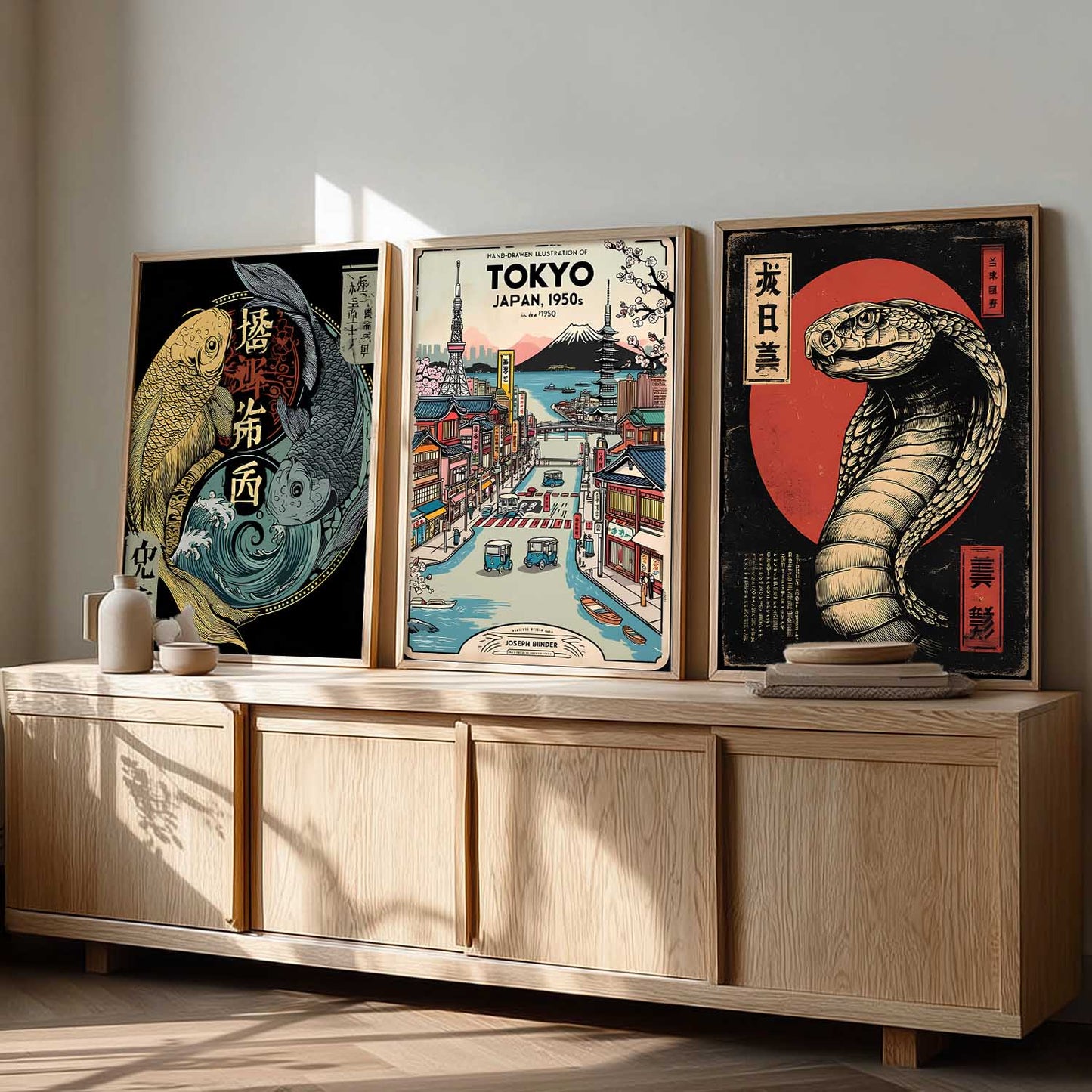 Aesthetic Japanese Nature and City View Wall Art Paintings for Living Room Bedroom