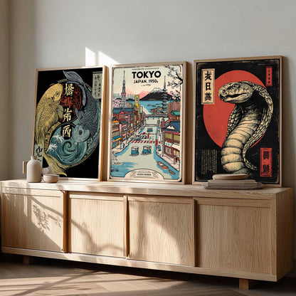 Aesthetic Japanese Nature and City View Wall Art Paintings for Living Room Bedroom