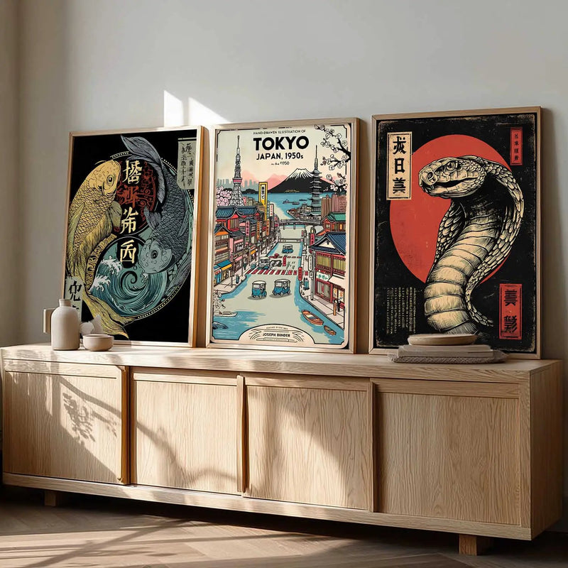 Aesthetic Japanese Nature and City View Wall Art Paintings for Living Room Bedroom