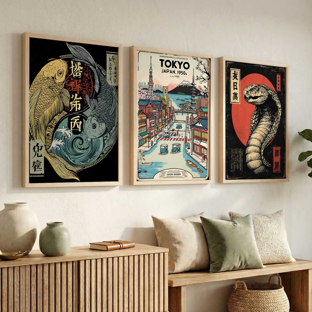 Aesthetic Japanese Nature and City View Wall Art Paintings for Living Room Bedroom