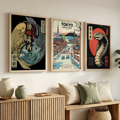 Aesthetic Japanese Nature and City View Wall Art Paintings for Living Room Bedroom