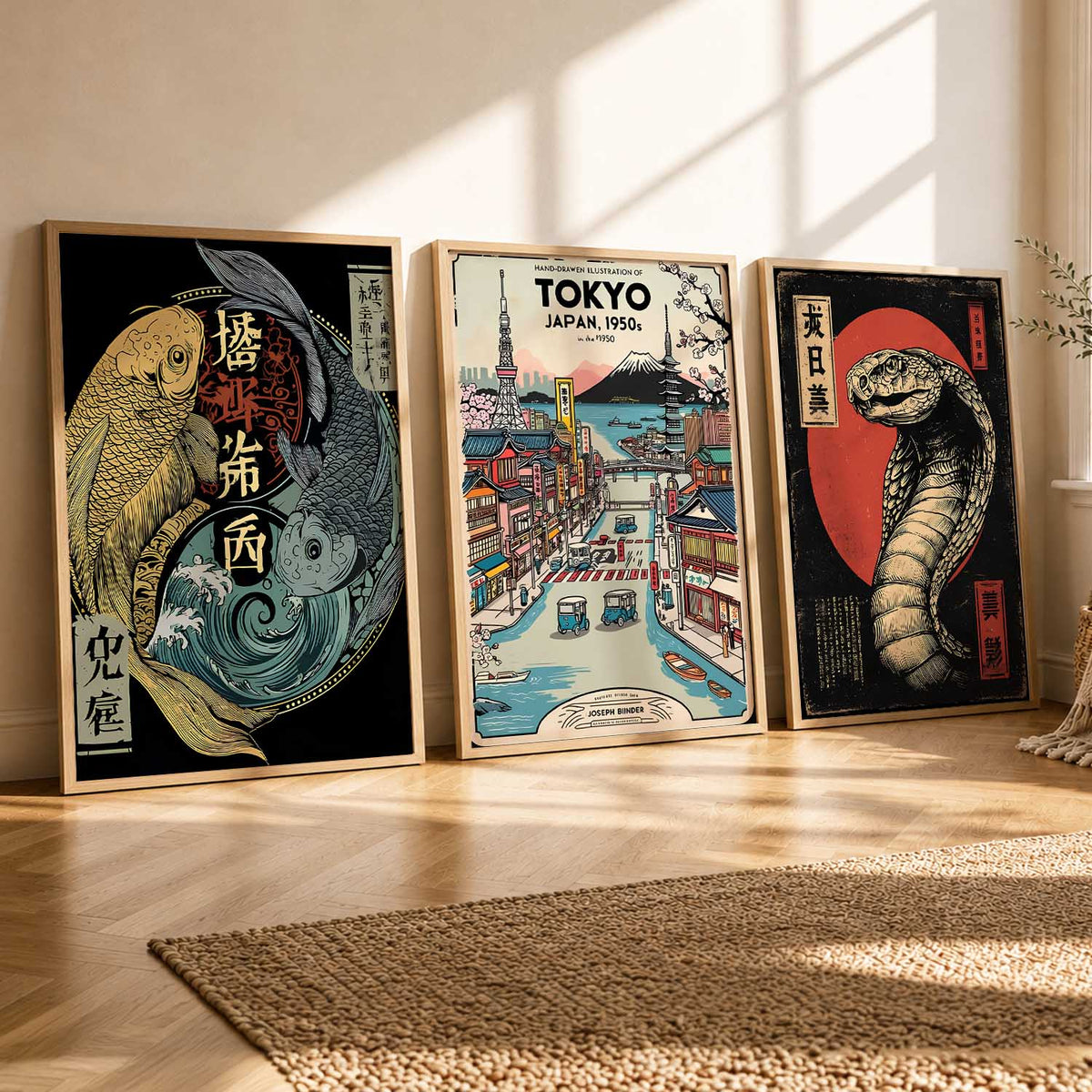 Aesthetic Japanese Nature and City View Wall Art Paintings for Living Room Bedroom