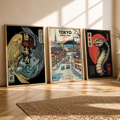 Aesthetic Japanese Nature and City View Wall Art Paintings for Living Room Bedroom