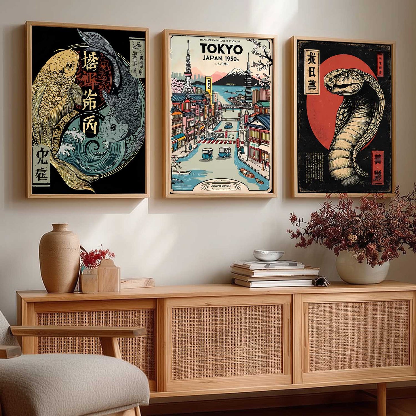 Aesthetic Japanese Nature and City View Wall Art Paintings for Living Room Bedroom