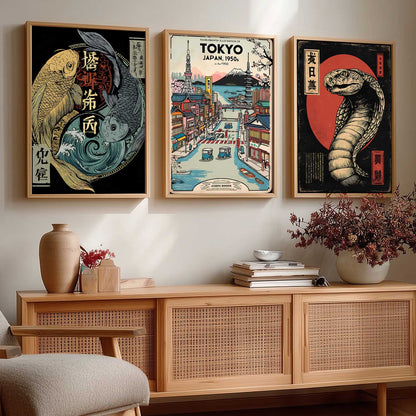 Aesthetic Japanese Nature and City View Wall Art Paintings for Living Room Bedroom