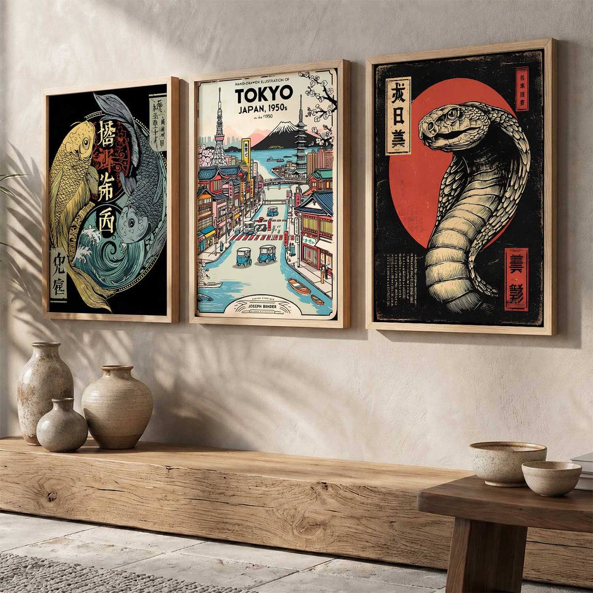 Aesthetic Japanese Nature and City View Wall Art Paintings for Living Room Bedroom