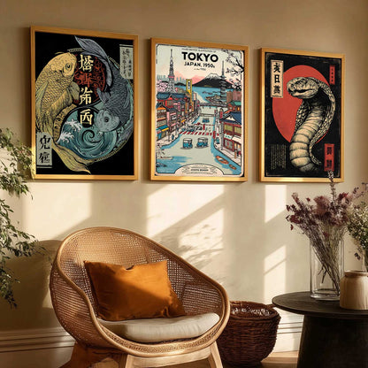 Aesthetic Japanese Nature and City View Wall Art Paintings for Living Room Bedroom