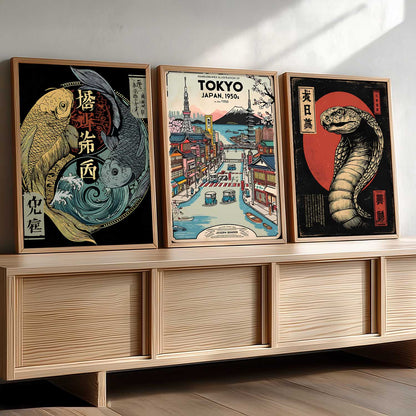 Aesthetic Japanese Nature and City View Wall Art Paintings for Living Room Bedroom