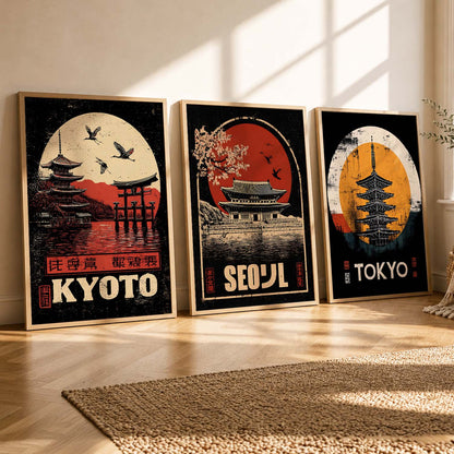 Japanese City View Wall Art Paintings for Living Room Bedroom