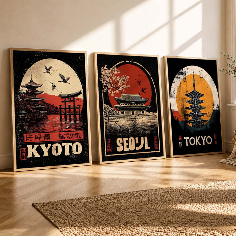Japanese City View Wall Art Paintings for Living Room Bedroom