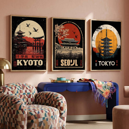 Japanese City View Wall Art Paintings for Living Room Bedroom