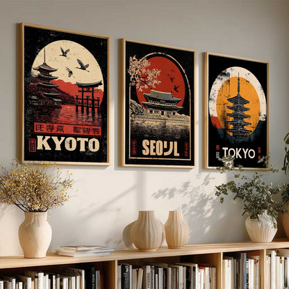 Japanese City View Wall Art Paintings for Living Room Bedroom