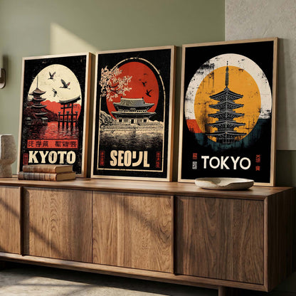 Japanese City View Wall Art Paintings for Living Room Bedroom