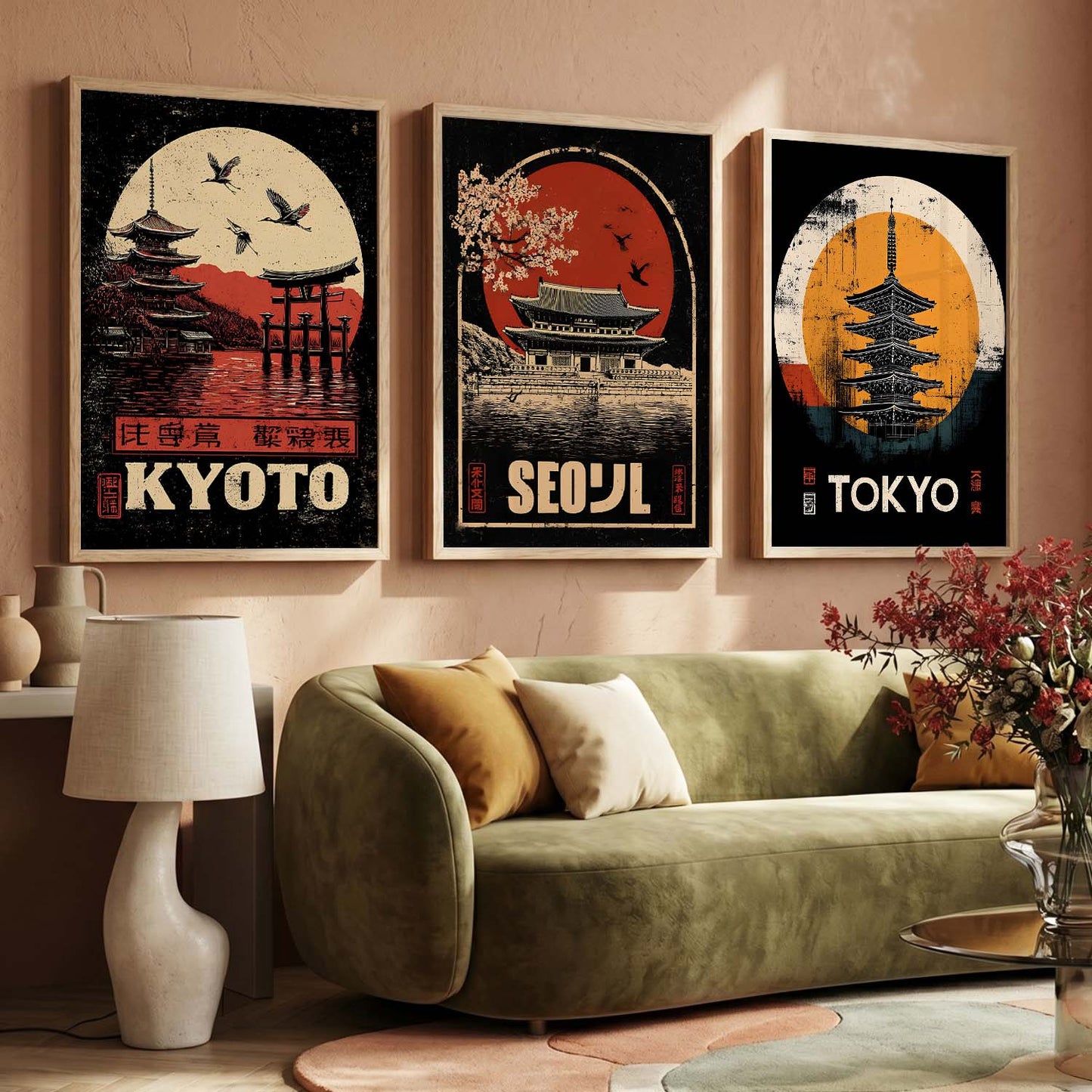 Japanese City View Wall Art Paintings for Living Room Bedroom
