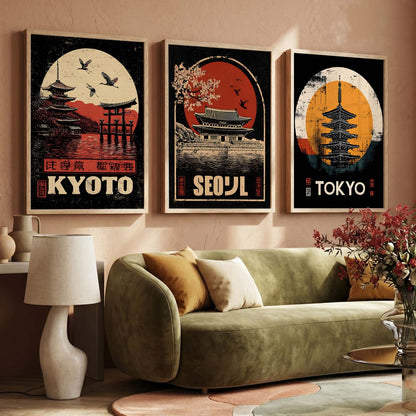 Japanese City View Wall Art Paintings for Living Room Bedroom