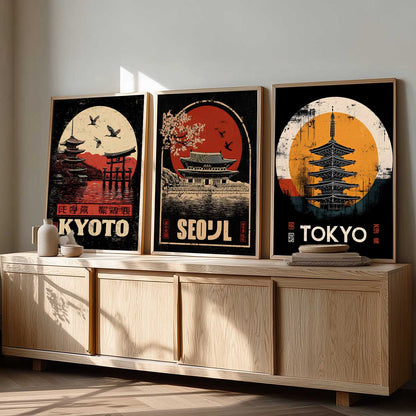Japanese City View Wall Art Paintings for Living Room Bedroom