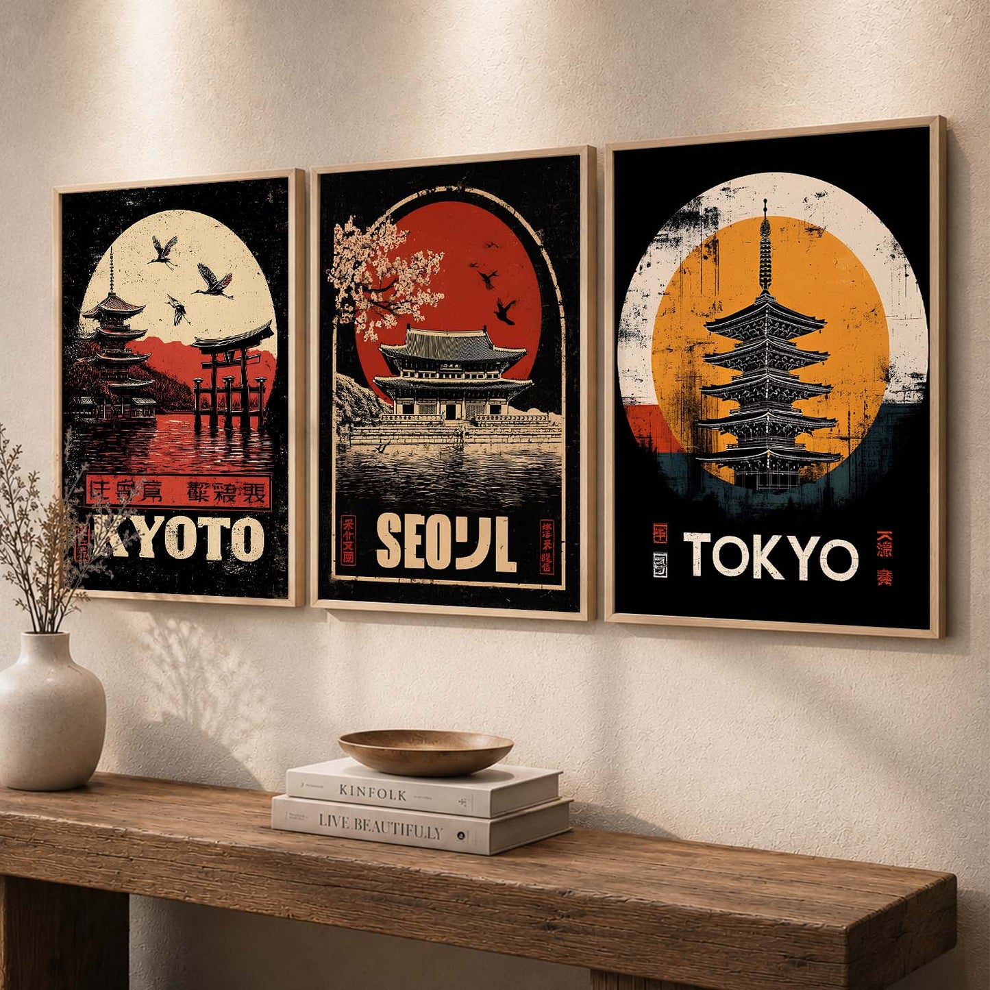 Japanese City View Wall Art Paintings for Living Room Bedroom