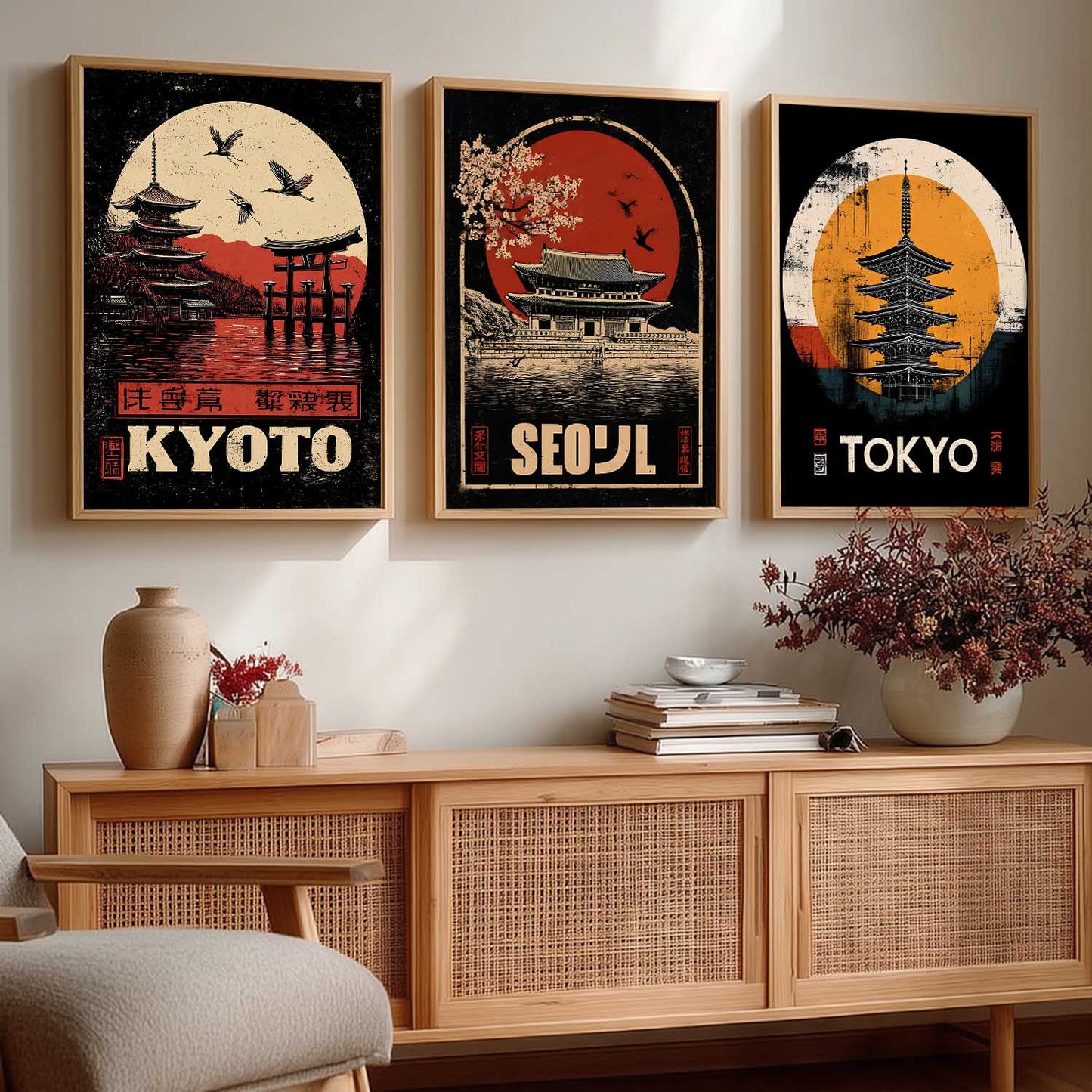 Japanese City View Wall Art Paintings for Living Room Bedroom