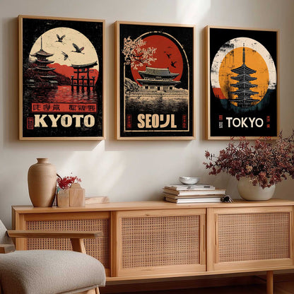 Japanese City View Wall Art Paintings for Living Room Bedroom