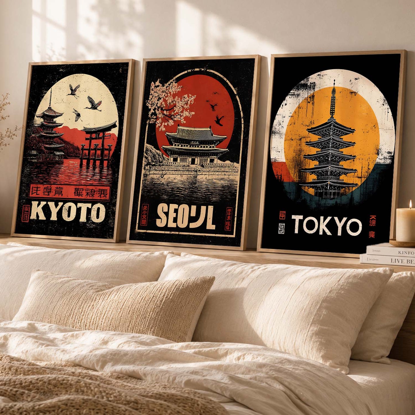 Japanese City View Wall Art Paintings for Living Room Bedroom