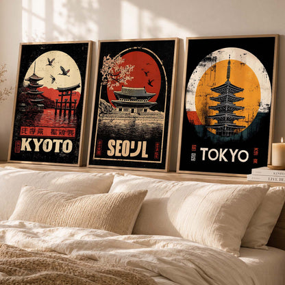 Japanese City View Wall Art Paintings for Living Room Bedroom