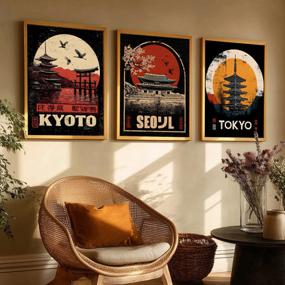 Japanese City View Wall Art Paintings for Living Room Bedroom