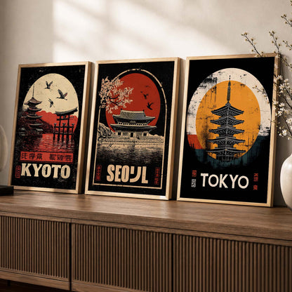 Japanese City View Wall Art Paintings for Living Room Bedroom