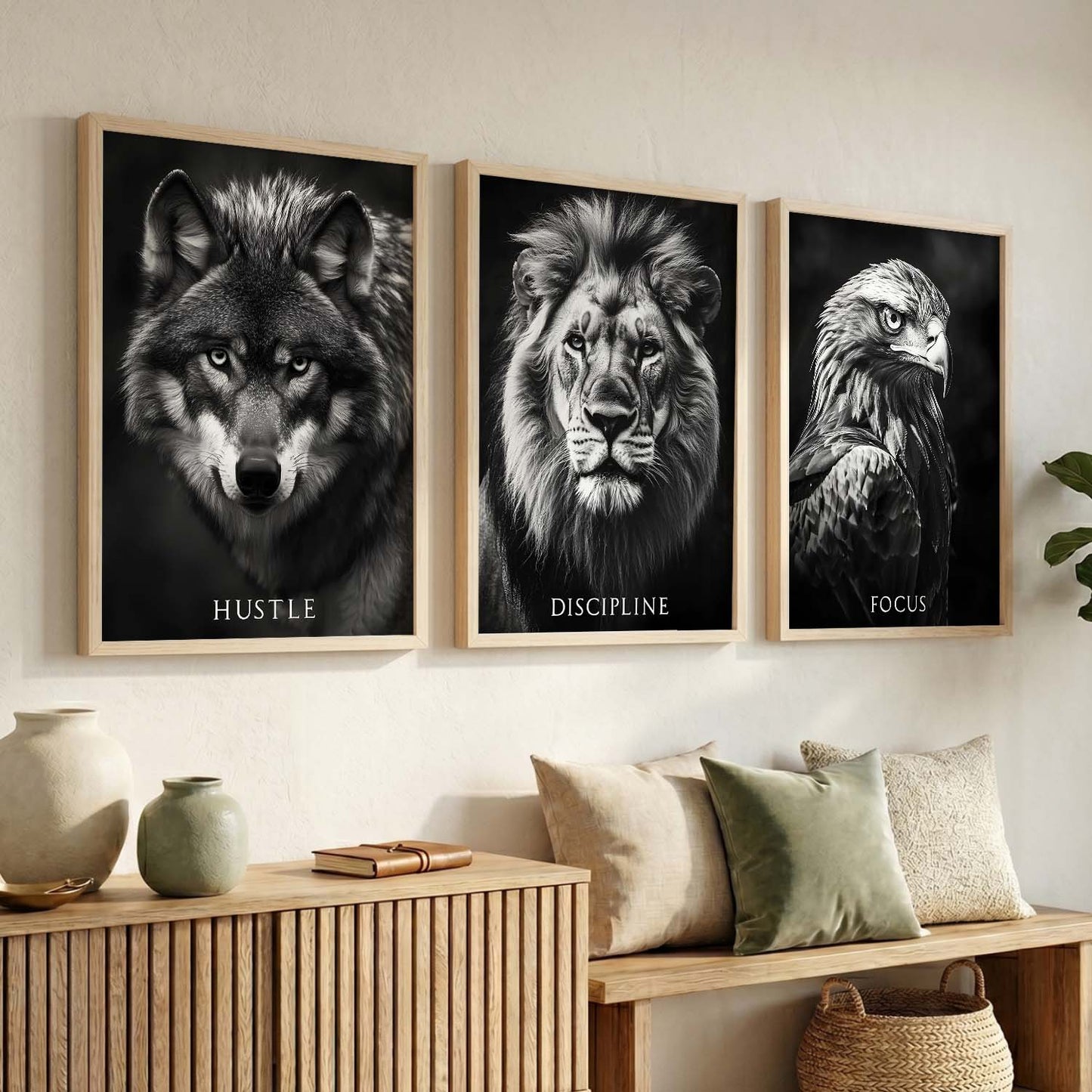 Fitness Workout Bodybuilding Motivational Quotes Wall Art Set of 3 Framed Prints for Home Gym