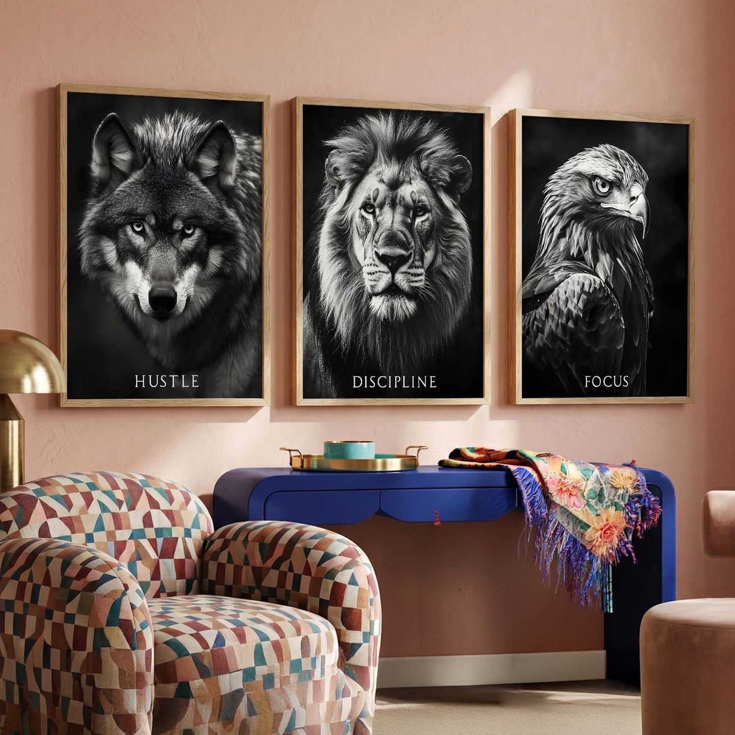Fitness Workout Bodybuilding Motivational Quotes Wall Art Set of 3 Framed Prints for Home Gym