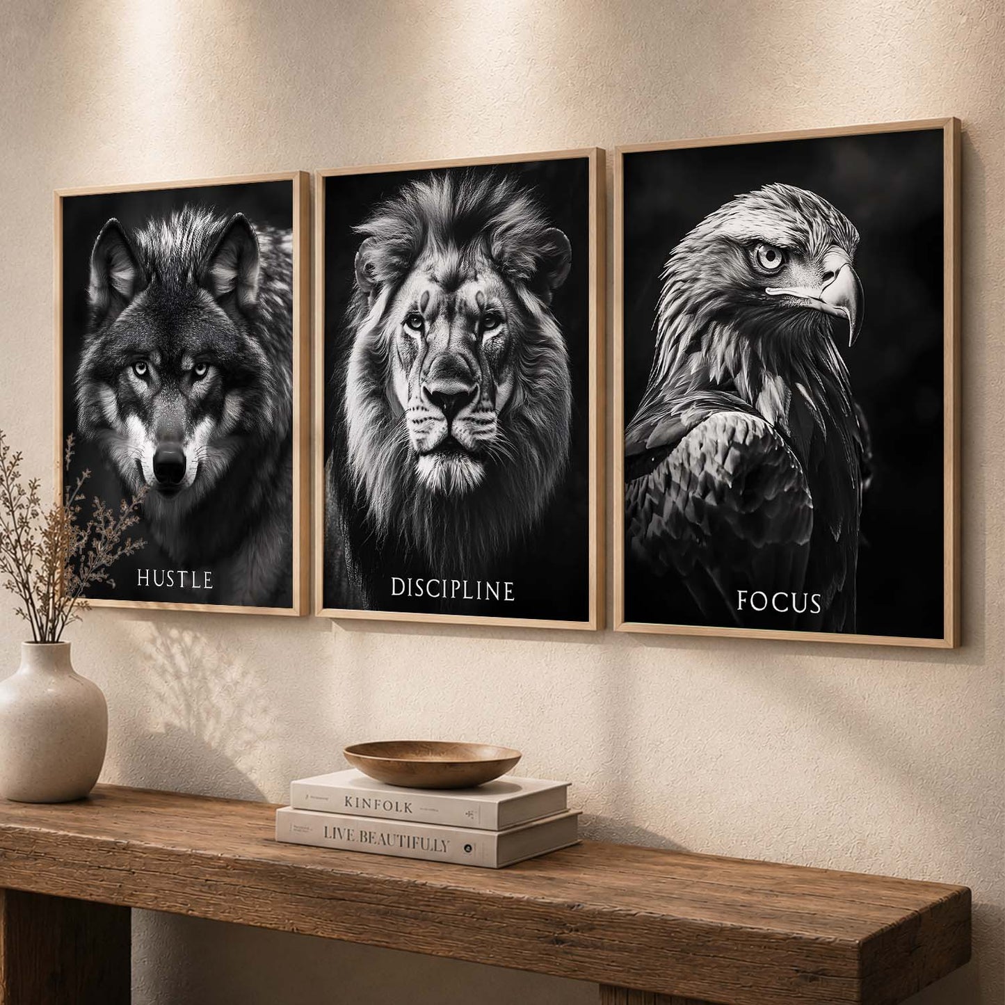 Fitness Workout Bodybuilding Motivational Quotes Wall Art Set of 3 Framed Prints for Home Gym