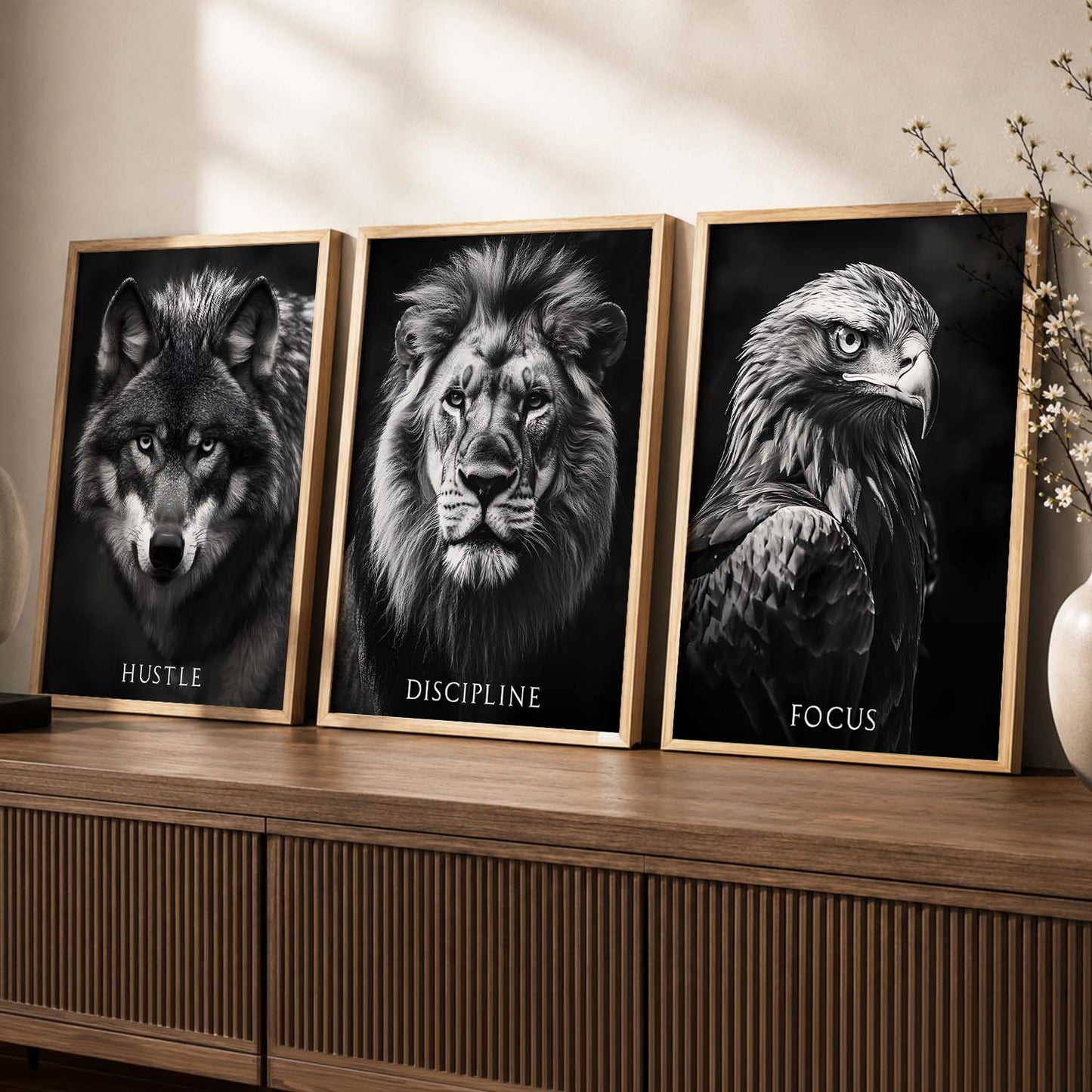 Fitness Workout Bodybuilding Motivational Quotes Wall Art Set of 3 Framed Prints for Home Gym