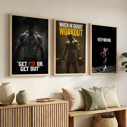 Aesthetic Gym Motivational Quotes Wall Art Set of 3 Framed Prints