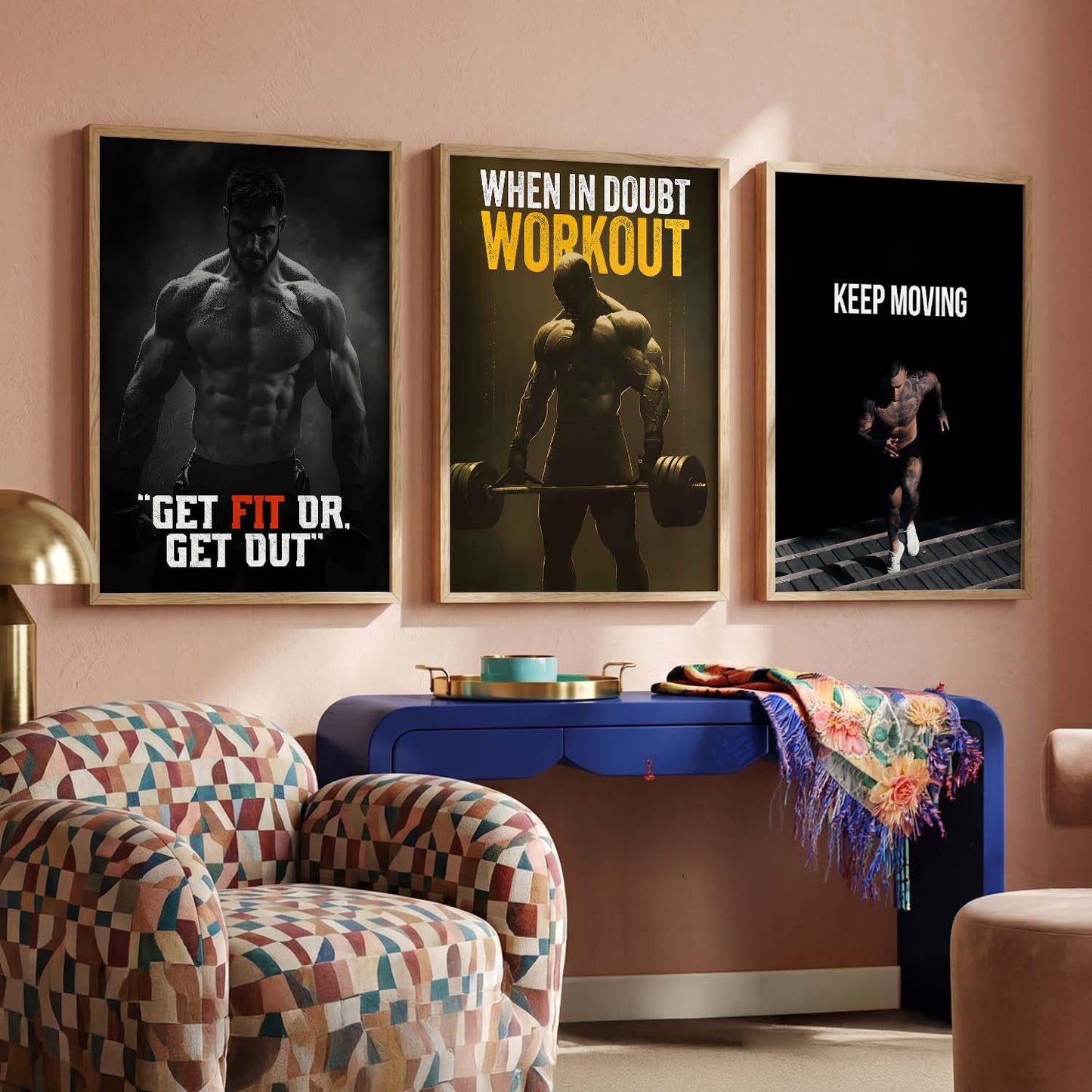 Aesthetic Gym Motivational Quotes Wall Art Set of 3 Framed Prints