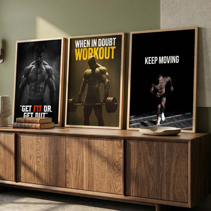 Aesthetic Gym Motivational Quotes Wall Art Set of 3 Framed Prints