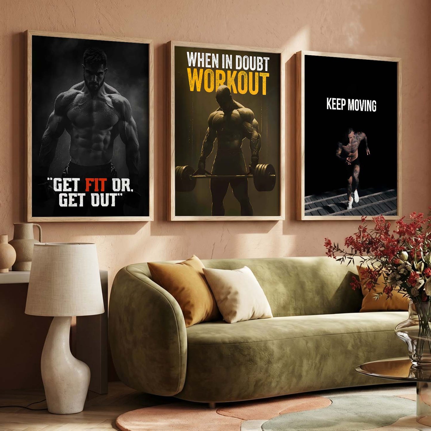 Aesthetic Gym Motivational Quotes Wall Art Set of 3 Framed Prints