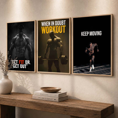 Aesthetic Gym Motivational Quotes Wall Art Set of 3 Framed Prints